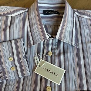 CANALI Made In Italy Vertical Stripe Long Sleeve Sports Shirt Men M Cotton Blend